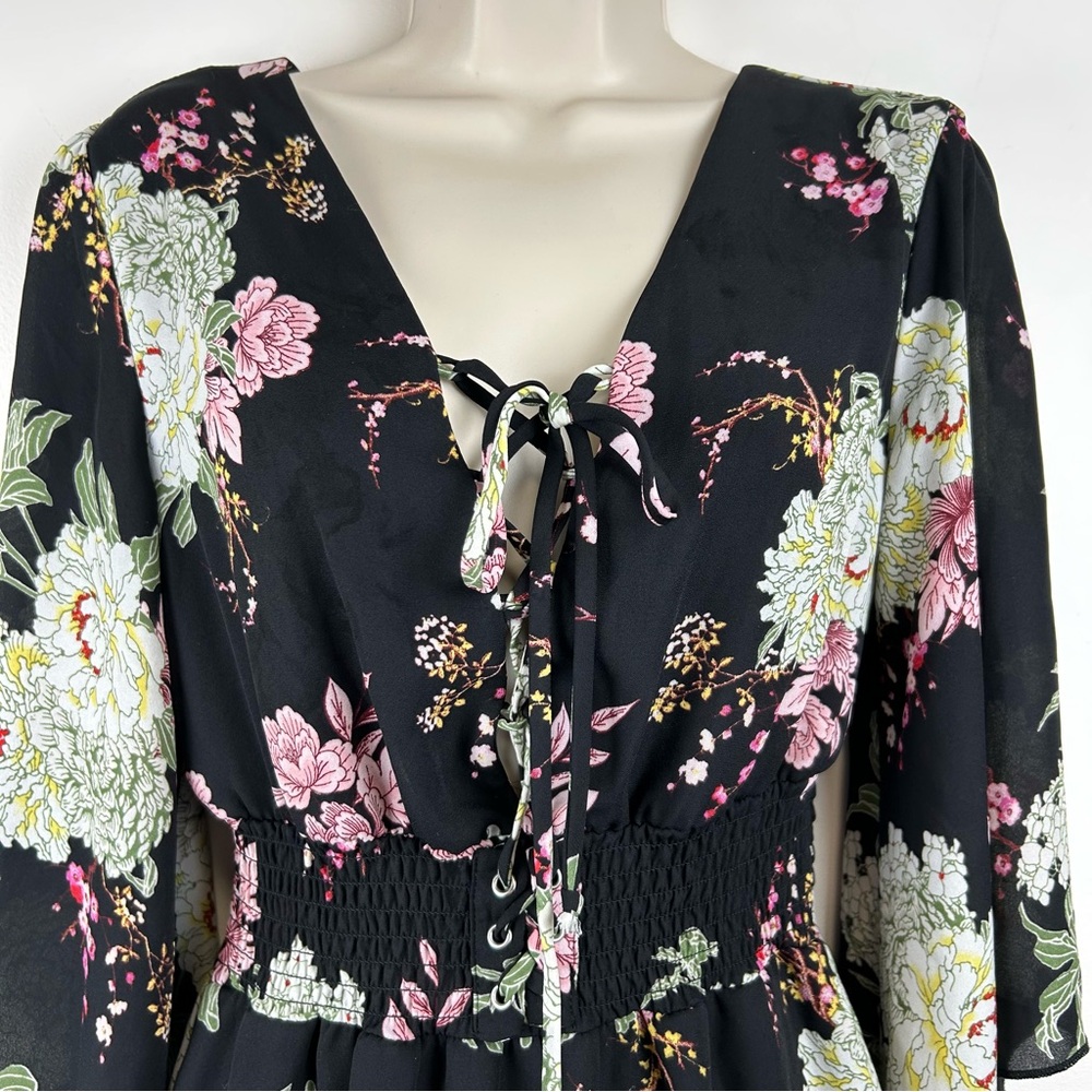 Maurices Dark Floral Babydoll Mini Dress sz XS Dark Romantic Fairy - Picture 2 of 13